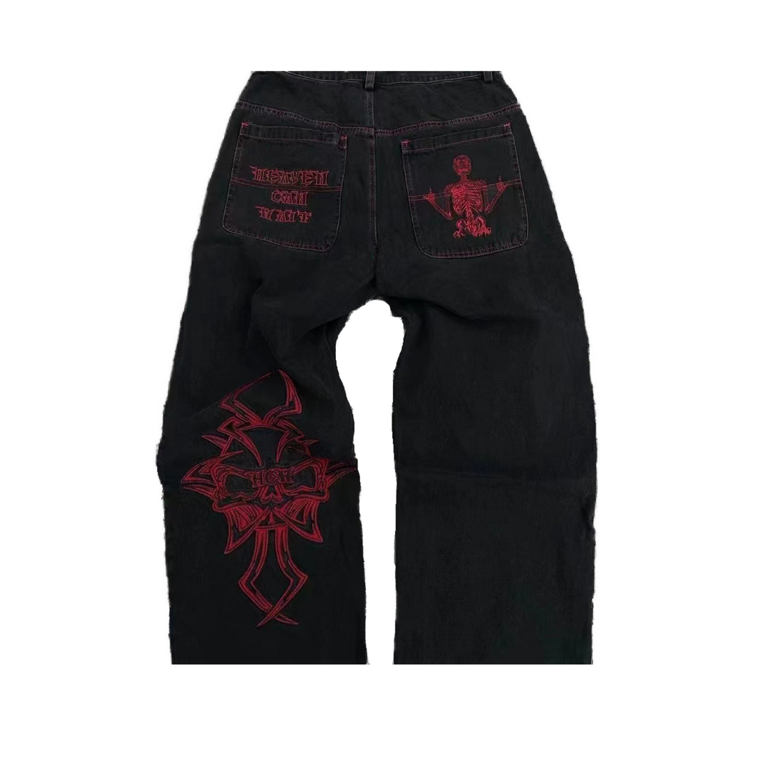 Embroidered Skeleton Jeans